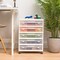 IRIS USA 5 Drawers 12” x 12” Scrapbook Plastic Rolling Storage Cart with Organizer Top with Casters, Black/White